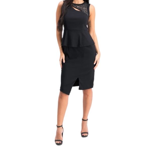 Thalia Sodi Dresses & Skirts - Thalia Sodi Black Peplum Lace Sheath Dress Sz 8 Career LBD